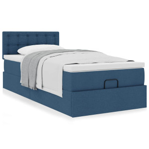 vidaXL Bedframe met matras 90x200cm stof blauw