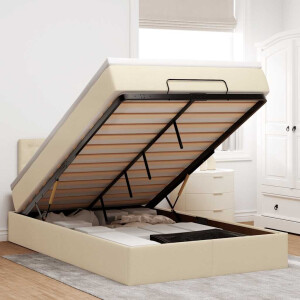 vidaXL Ottoman bed met matras 120x200cm stof crèmekleurig
