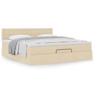 vidaXL Ottoman bed met matras 160x200cm stof crèmekleurig