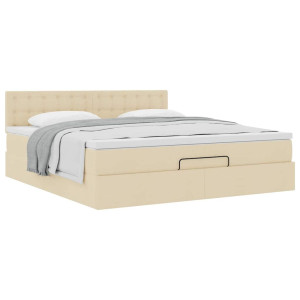vidaXL Ottoman bed met matras 180x200cm stof crèmekleurig