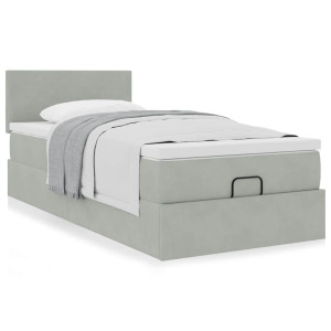 vidaXL Ottoman bed met matras 80x200cm fluweel lichtgrijs