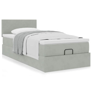vidaXL Ottoman bed met matras 90x190cm fluweel lichtgrijs