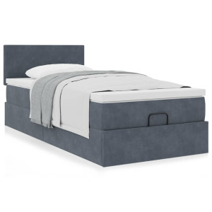 vidaXL Bedframe met matras 90x200cm fluweel donkergrijs