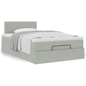 vidaXL Bed poef met matras 120x190 cm fluweel lichtgrijs