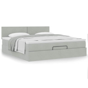 vidaXL Ottoman bed met matras 160x200cm fluweel lichtgrijs