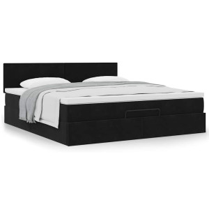 vidaXL Ottoman bed met matras 160x200cm fluweel zwart