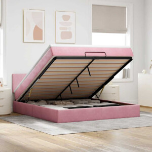 vidaXL Ottoman bed met matras 160x200cm fluweel roze