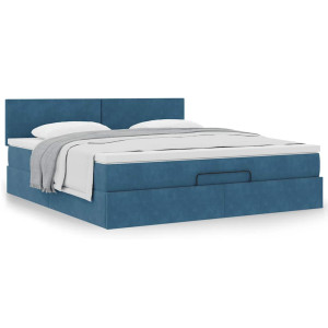 vidaXL Bedframe met matras 180x200 cm fluweel donkerblauw