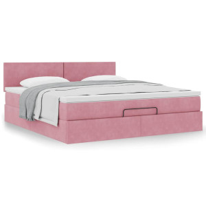 vidaXL Bedframe met matras 180x200 cm fluweel roze