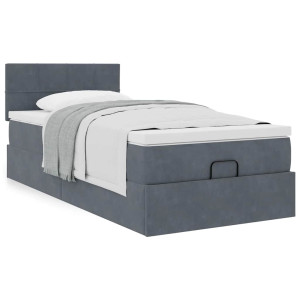 vidaXL Ottoman bed met matras 90x190cm fluweel donkergrijs