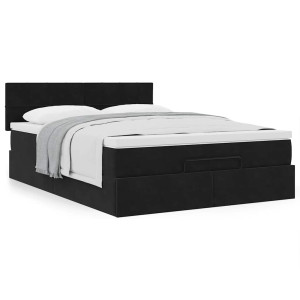 vidaXL Ottoman bed met matras 140x190cm fluweel zwart