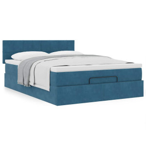 vidaXL Ottoman bed met matras 140x190cm fluweel donkerblauw