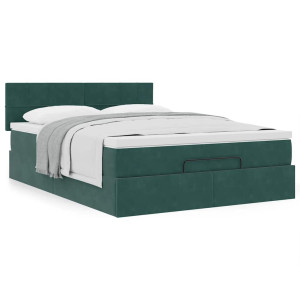 vidaXL Ottoman bed met matras 140x200cm fluweel donkergroen