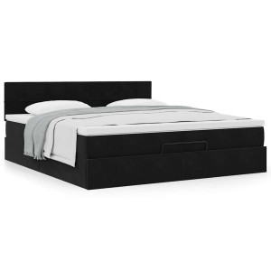 vidaXL Ottoman bed met matras 160x200cm fluweel zwart