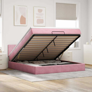 vidaXL Ottoman bed met matras 160x200cm fluweel roze