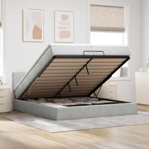 vidaXL Ottoman bed met matras 200x200 cm fluweel lichtgrijs