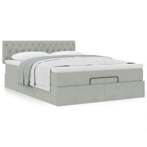 vidaXL Ottoman bed met matras 140x200cm fluweel lichtgrijs