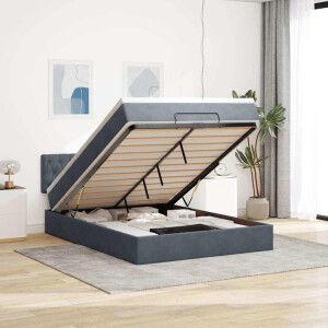 vidaXL Ottoman bed met matras 140x200cm fluweel donkergrijs