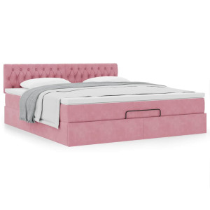 vidaXL Bedframe met matras 180x200 cm fluweel roze