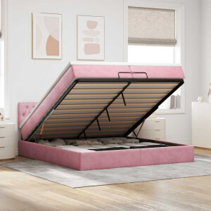 vidaXL Ottoman bed met matras 200x200 cm fluweel roze