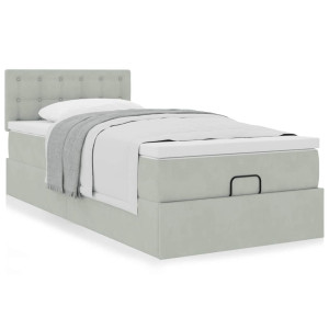 vidaXL Ottoman bed met matras 80x200cm fluweel lichtgrijs