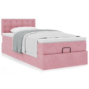 vidaXL Bedframe met matras 80x200cm fluweel roze