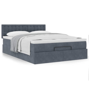 vidaXL Ottoman bed met matras 140x190cm fluweel donkergrijs