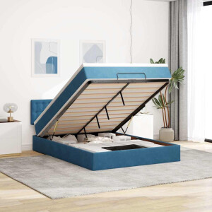 vidaXL Ottoman bed met matras 140x200cm fluweel donkerblauw