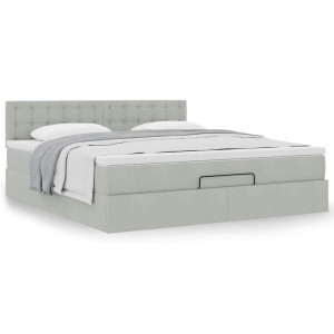 vidaXL Ottoman bed met matras 160x200cm fluweel lichtgrijs