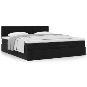 vidaXL Ottoman bed met matras 160x200cm fluweel zwart
