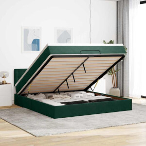 vidaXL Ottoman bed met matras 160x200cm fluweel donkergroen
