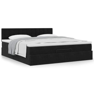 vidaXL Ottoman bed met matras 180x200cm fluweel zwart