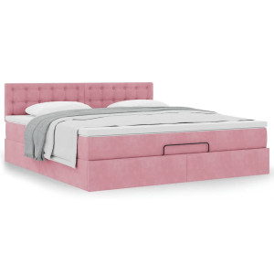 vidaXL Bedframe met matras 180x200 cm fluweel roze