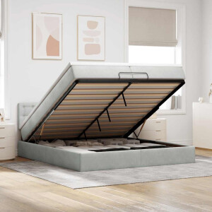 vidaXL Ottoman bed met matras 200x200 cm fluweel lichtgrijs