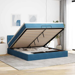 vidaXL Ottoman bed met matras 200x200 cm fluweel donkerblauw