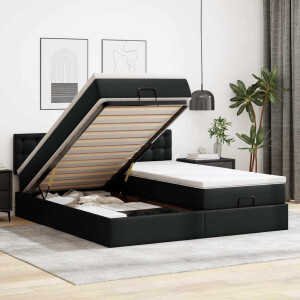vidaXL Ottoman bed met matrassen 200x200cm kunstleer zwart