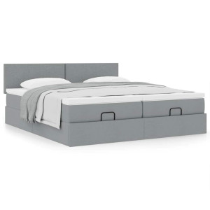 vidaXL Ottoman bed met matrassen 160x200cm stof lichtgrijs