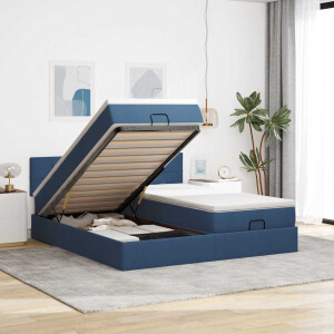 vidaXL Ottoman bed met matrassen 160x200cm stof blauw