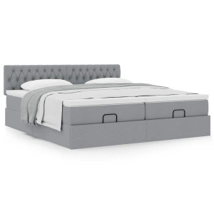 vidaXL Ottoman bed met matrassen 160x200cm stof lichtgrijs