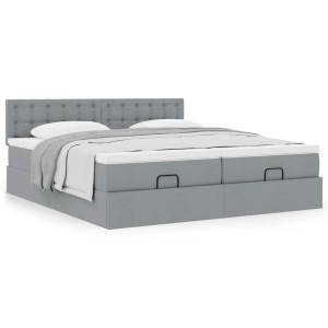 vidaXL Ottoman bed met matrassen 160x200cm stof lichtgrijs