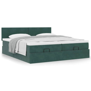 vidaXL Bedframe met matrassen 200x200cm fluweel donkergroen