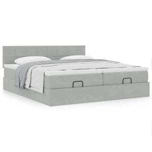 vidaXL Ottoman bed met matrassen 160x200cm fluweel lichtgrijs