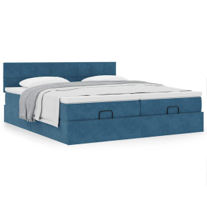 vidaXL Bedframe met matrassen 160x200cm fluweel donkerblauw