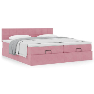 vidaXL Bedframe met matrassen 200x200cm fluweel roze