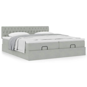 vidaXL Ottoman bed met matrassen 160x200cm fluweel lichtgrijs