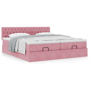 vidaXL Bedframe met matrassen 160x200cm fluweel roze