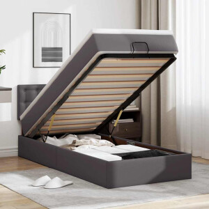 vidaXL Ottoman bed met matrassen en LED's 90x200cm kunstleer grijs