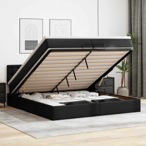 vidaXL Ottoman bed met matrassen en LED's 200x200cm kunstleer zwart