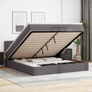 vidaXL Ottoman bed met matrassen en LED's 200x200cm kunstleer grijs