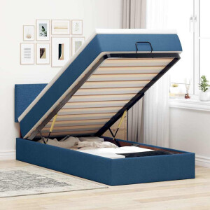 vidaXL Ottoman bed met matras en LED's 90x190cm stof blauw